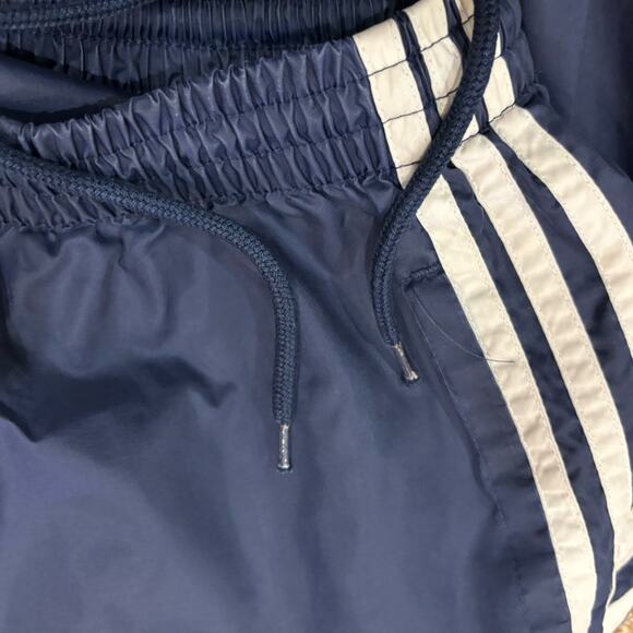 Vintage Adidas Track Pants Large Navy Blue Unlined White Stripes Ankle Zippers - Picture 9 of 9